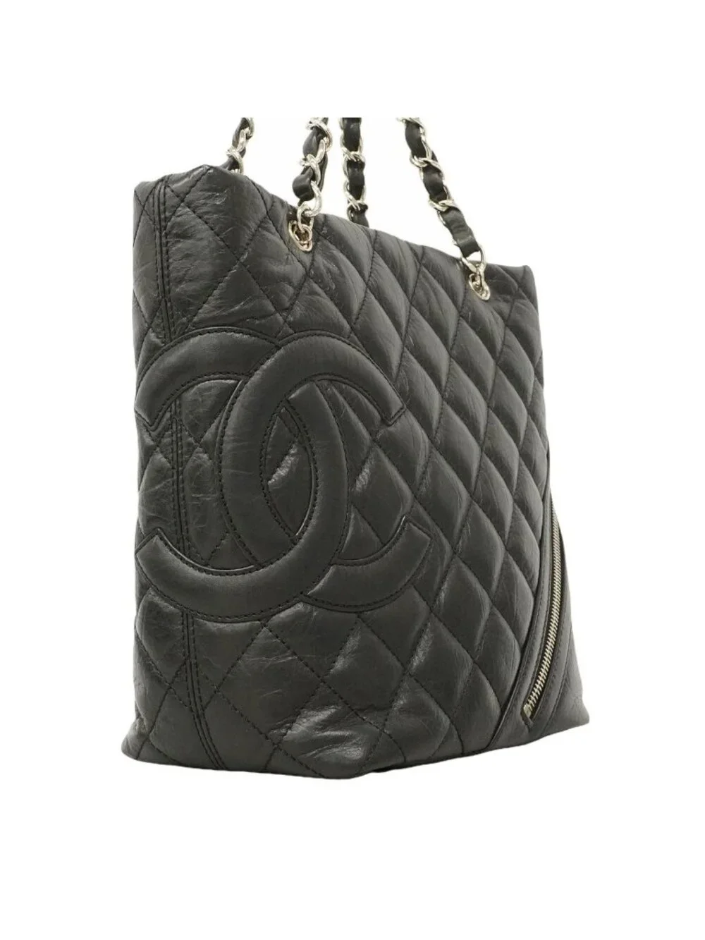 Chanel Chain Tote Bag Cambon Calfskin Black Silver